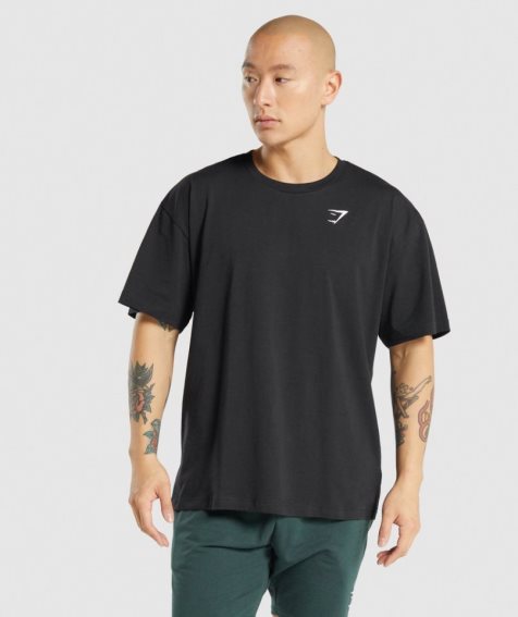 Men's Gymshark Essential Oversized T-Shirts Black | NZ 3GQKYH